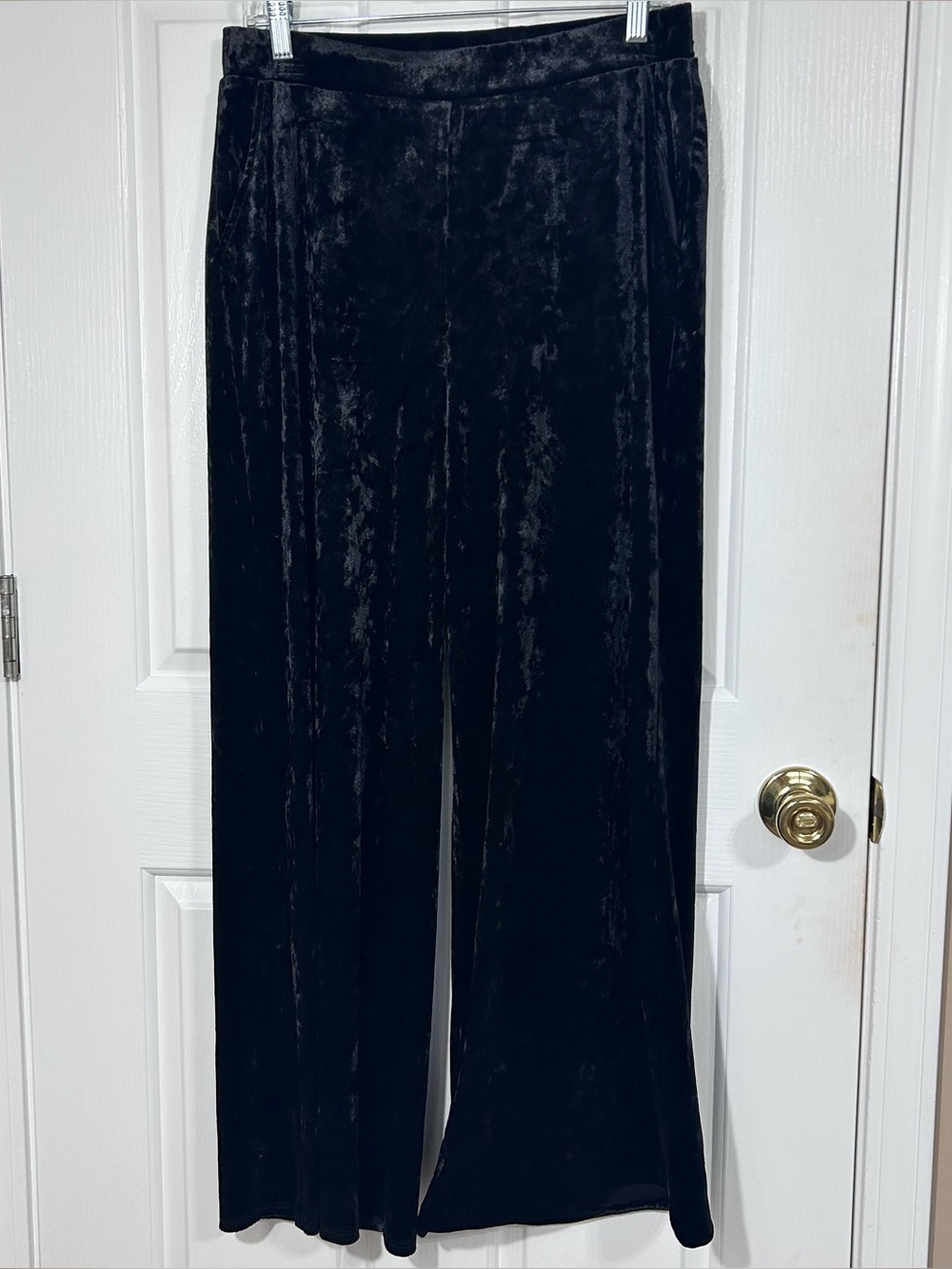 CUPIO Velvet Eclipse Black Crushed Velvet Wide Leg Pants Women's Med High Waist